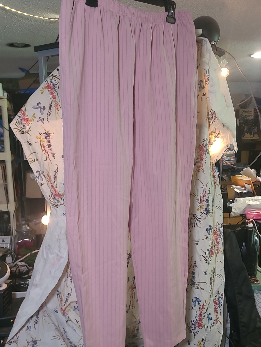 Elastic-Waist Pink Striped Trousers for Women
